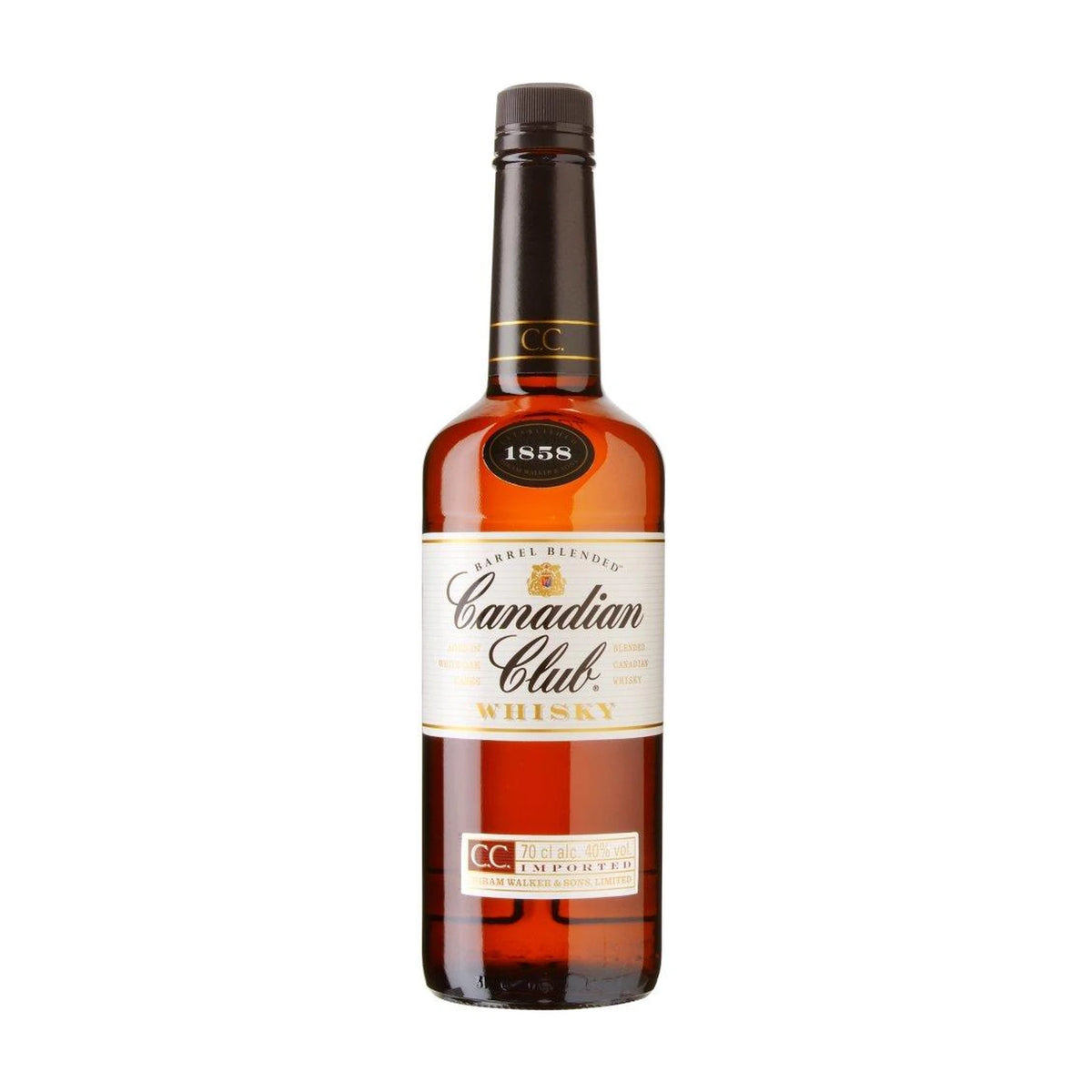 Bottle of Canadian Club 1858 Original Blended Whisky 70cl on a white background