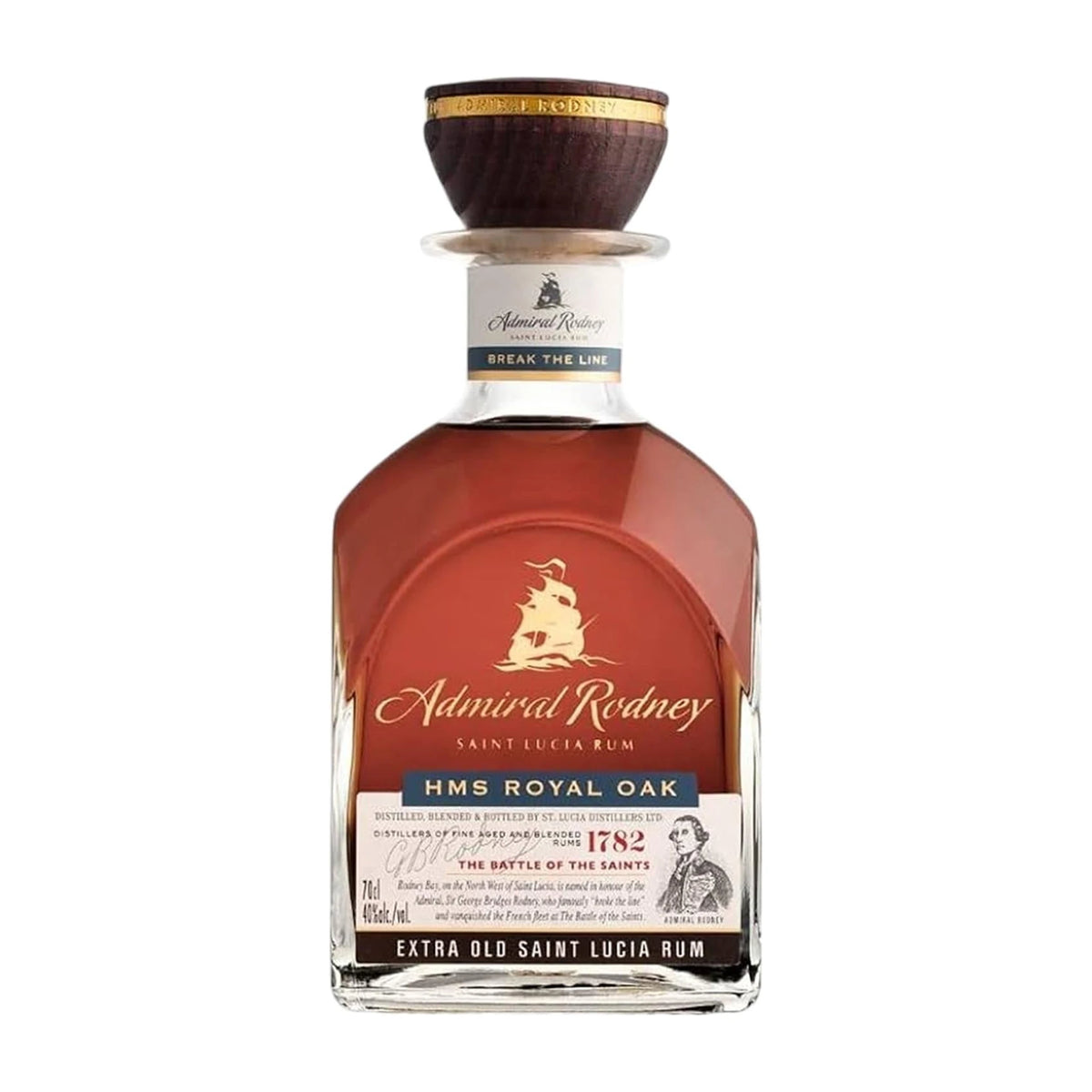 Admiral Rodney HMS Royal Oak Rum 70cl bottle on a white background