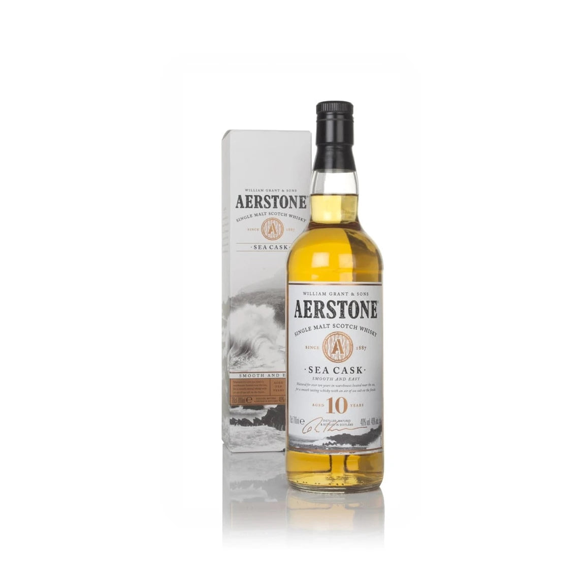 Bottle of Aerstone 10 Year Old Sea Cask Lowland Single Malt Scotch Whisky, 70cl, on a white background