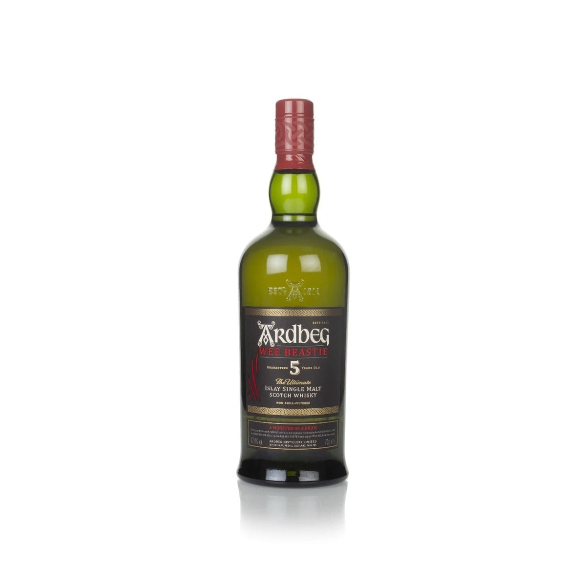 Ardbeg Wee Beastie 5 Year Old Islay Single Malt Scotch Whisky 70cl bottle on a white background