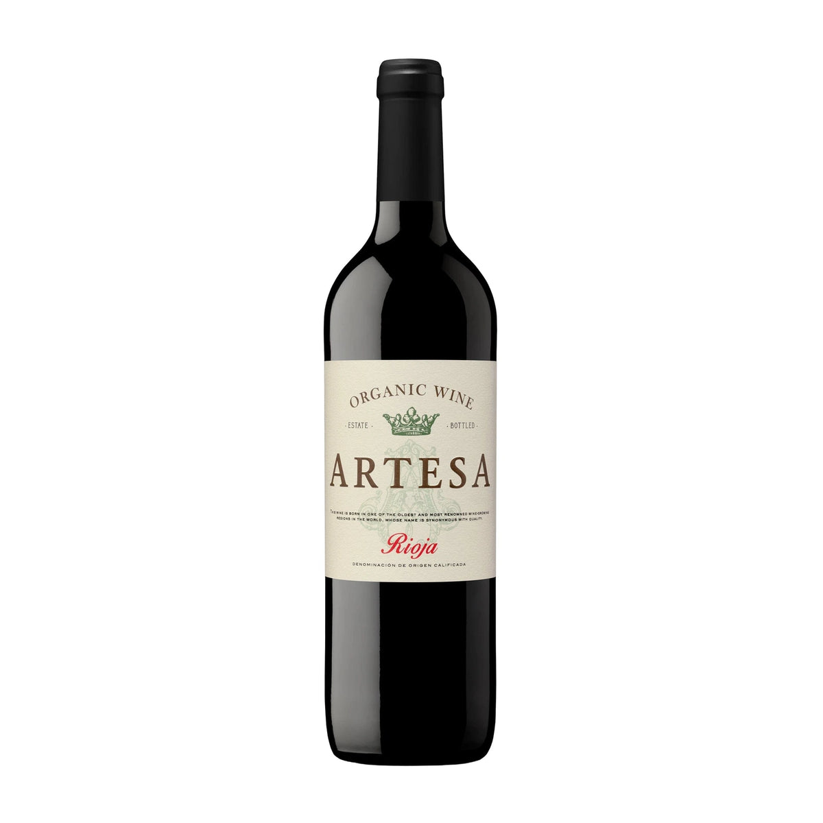 Artesa Organic Rioja bottle on white background