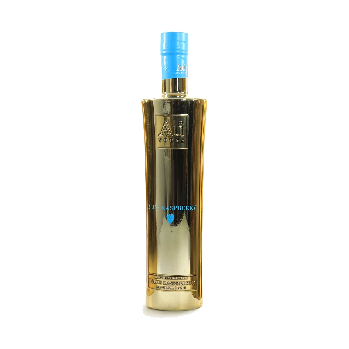 Au Vodka Blue Raspberry 70cl bottle on a white background