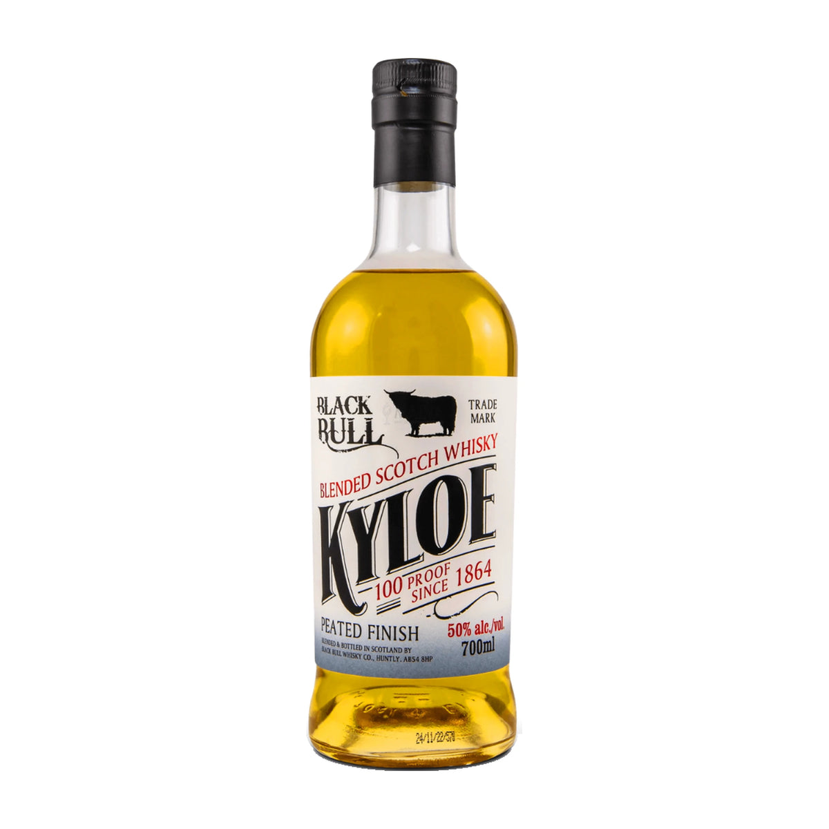 Black Bull Kyloe Peated Edition Blended Scotch Whisky 70cl bottle on a white background