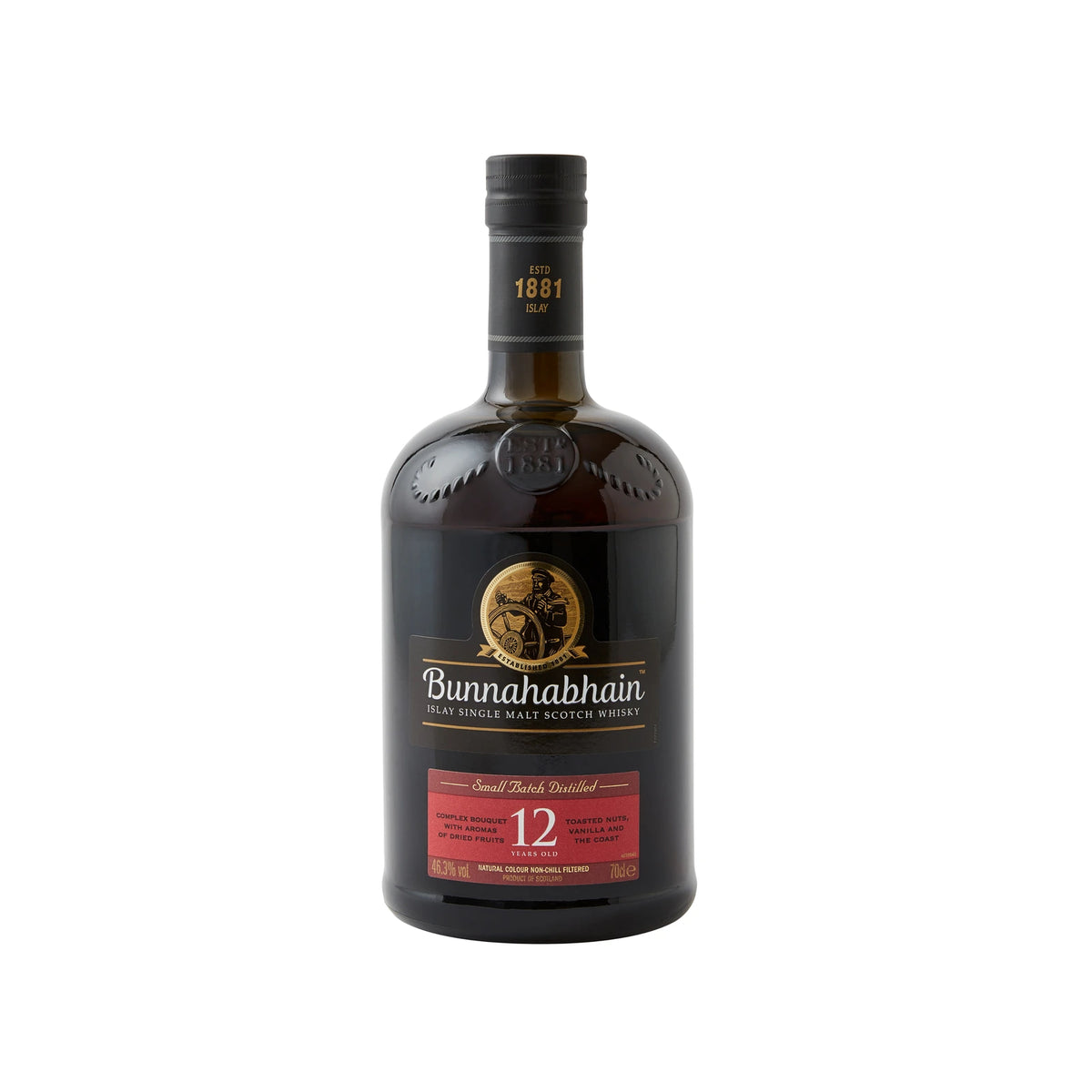 Bunnahabhain 12 Year Old Islay Single Malt Scotch Whisky 70cl bottle on a white background