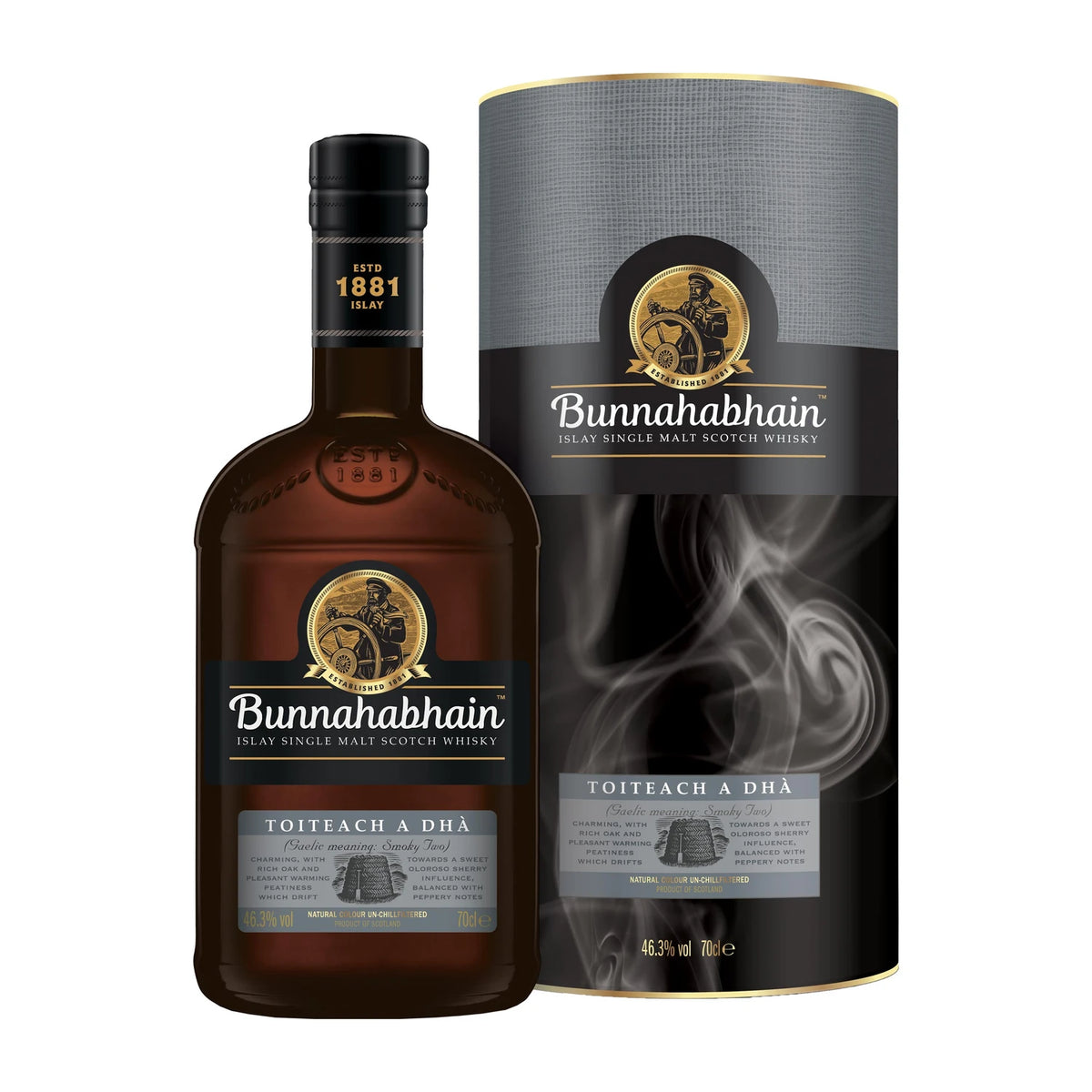 Bunnahabhain Toiteach A Dhà Islay Single Malt Scotch Whisky 70cl bottle on a white background