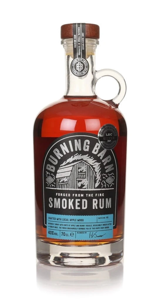 Burning Barn Smoked Rum, 70cl bottle on a white background