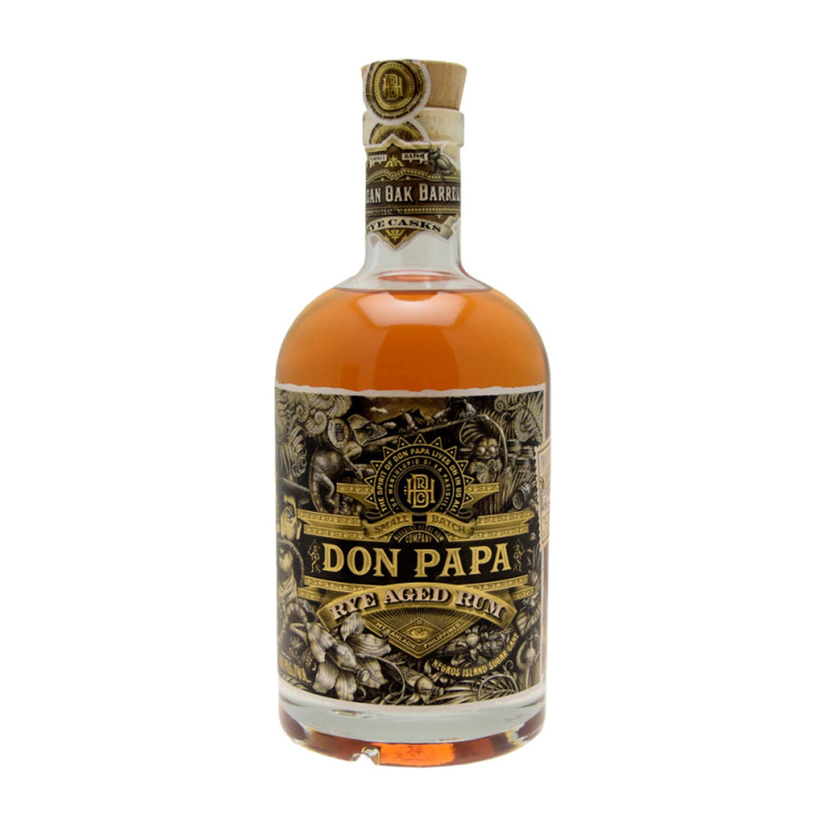 Don Papa Rye Cask Aged Rum 70cl bottle on a white background