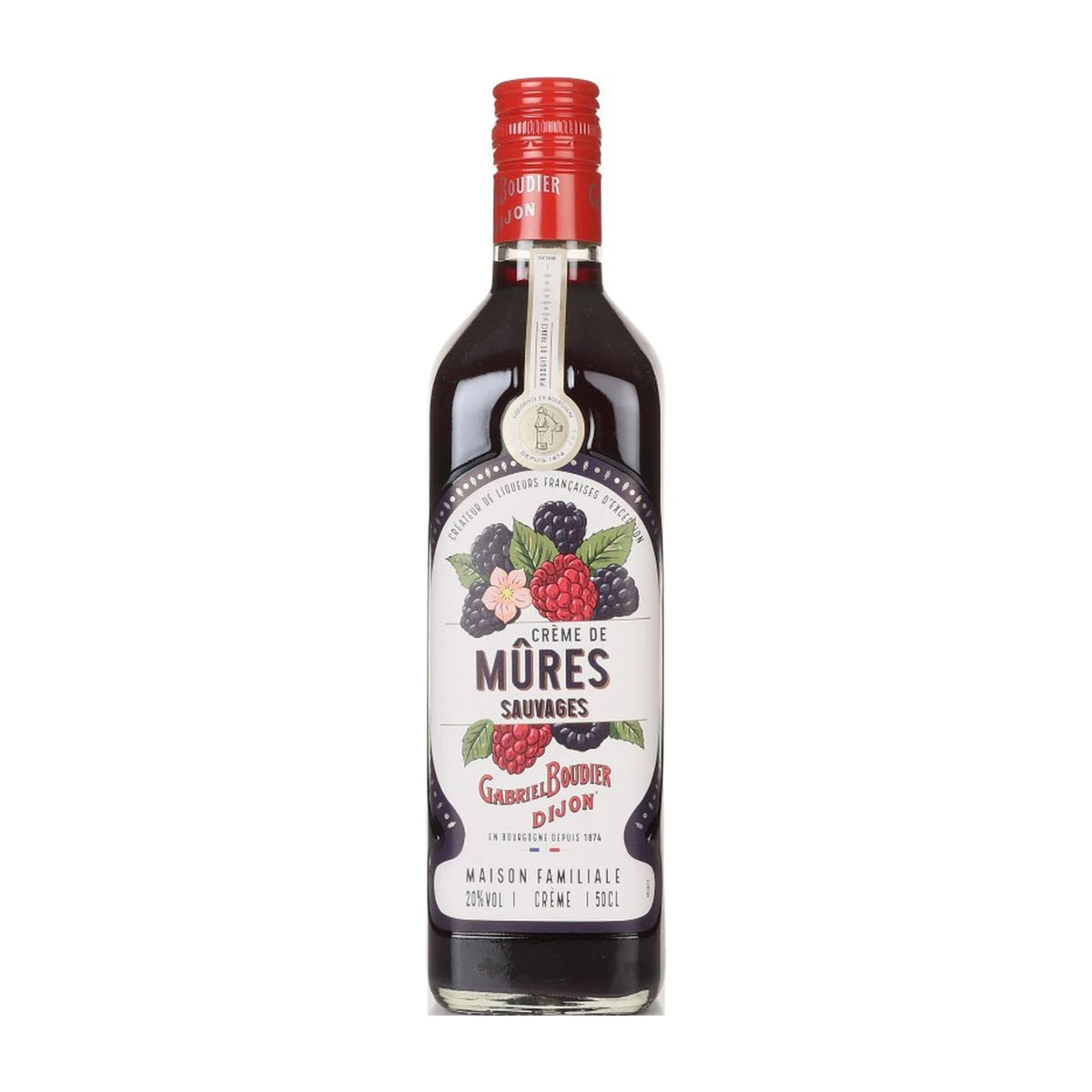 Gabriel Boudier Crème de Mûres Sauvages Liqueur 50cl bottle on a white background
