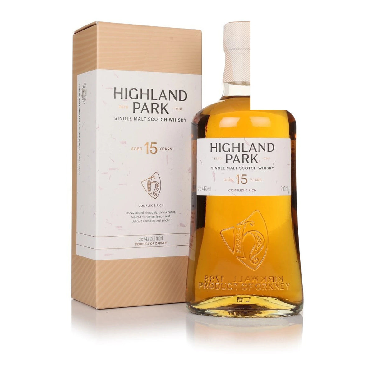Highland Park 15 Year Old Single Malt Scotch Whisky 70cl bottle on a white background