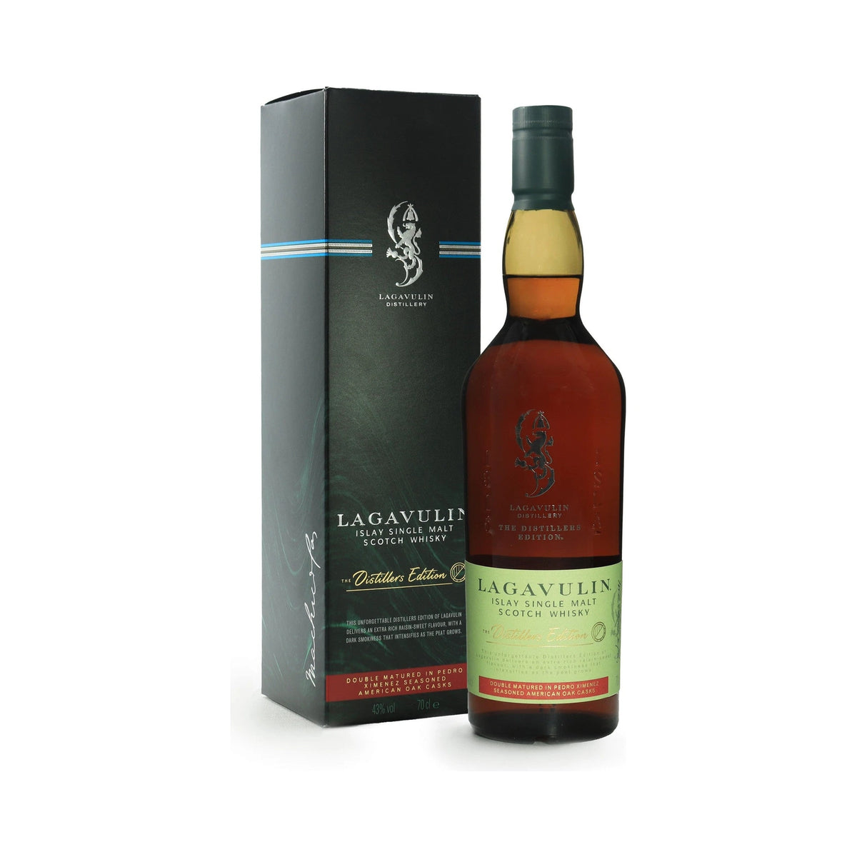 Lagavulin Distillers Edition Islay Single Malt Scotch Whisky 70cl bottle on a white background
