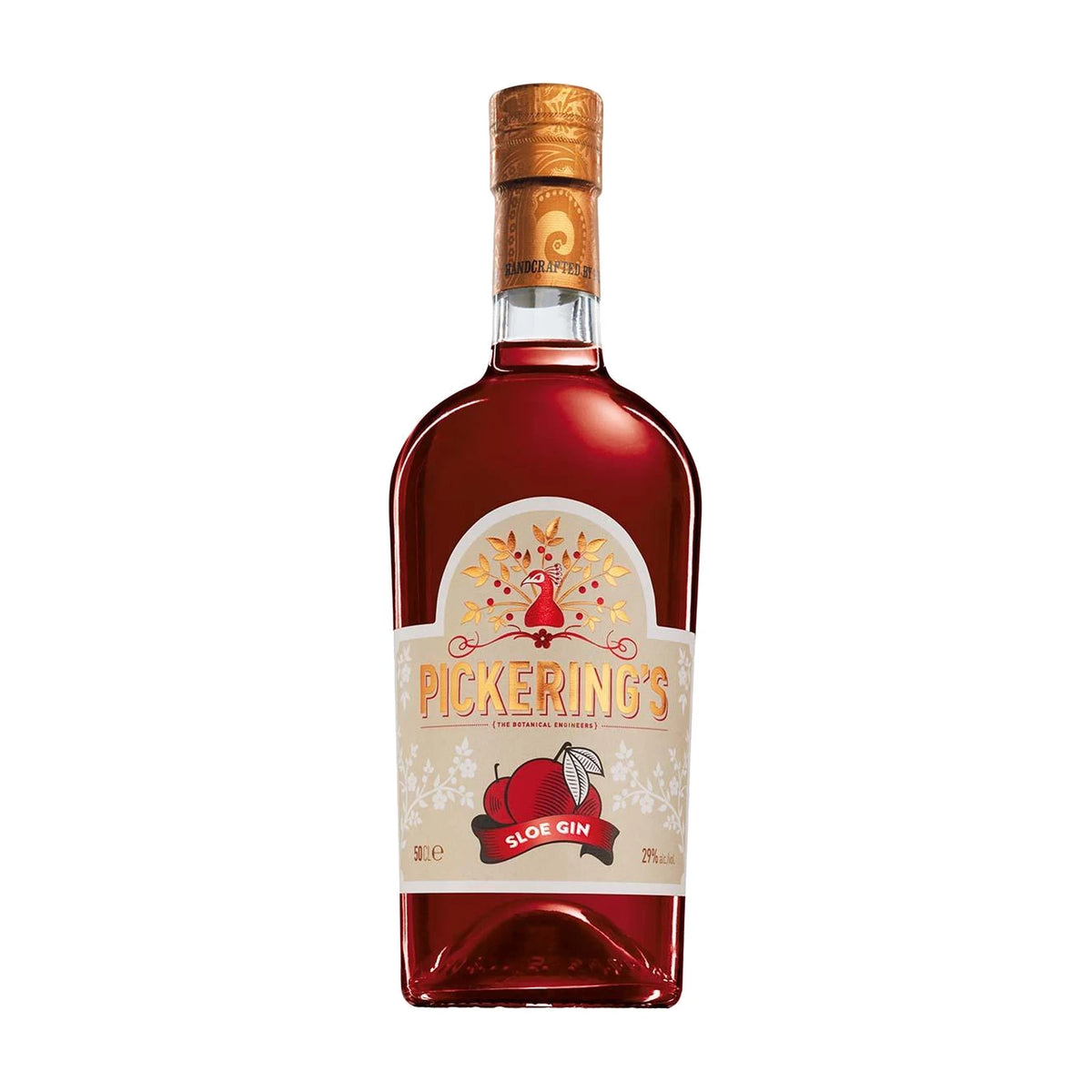 Pickering's Sloe Gin 50cl bottle on a white background