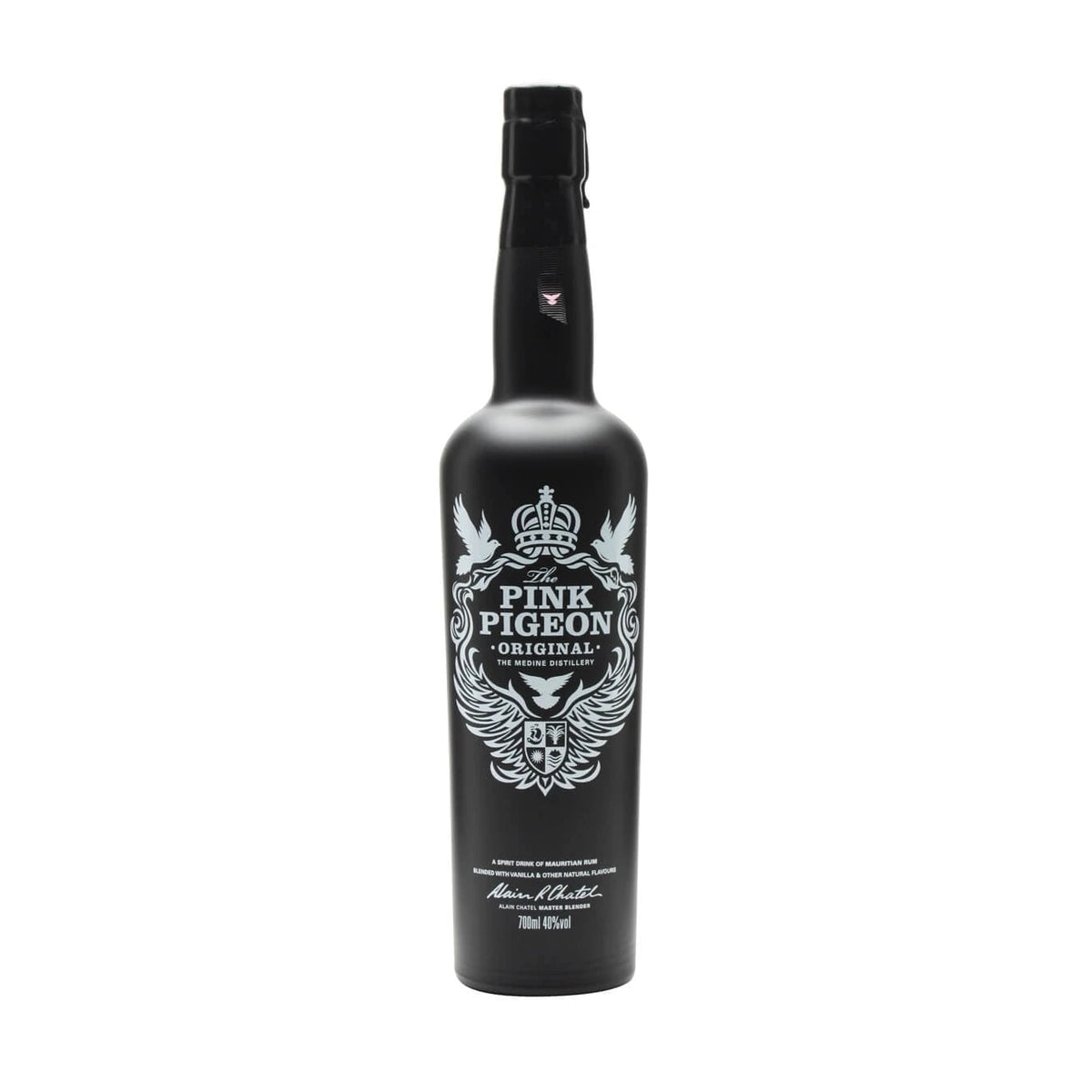 Bottle of Pink Pigeon Single Estate Mauritian Vanilla Spiced Rum, 70cl, on a white background