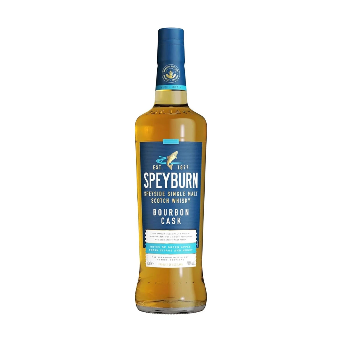 Speyburn Bourbon Cask Speyside Single Malt Scotch Whisky 70cl bottle on a white background