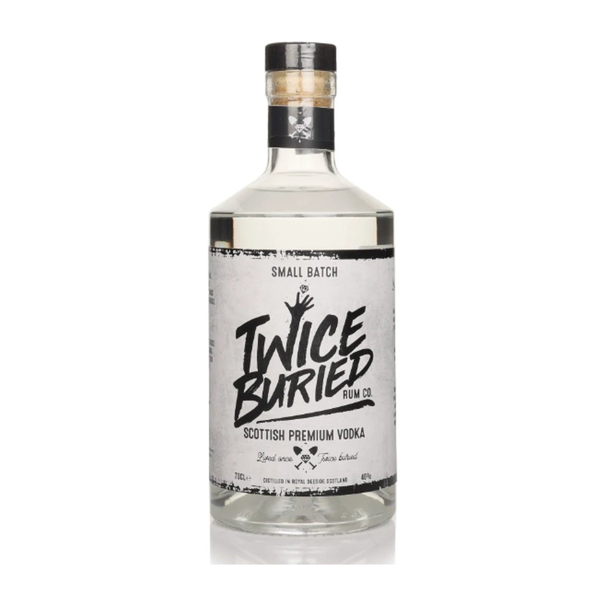 Twice Buried Scottish Premium Vodka, 70cl bottle on a white background