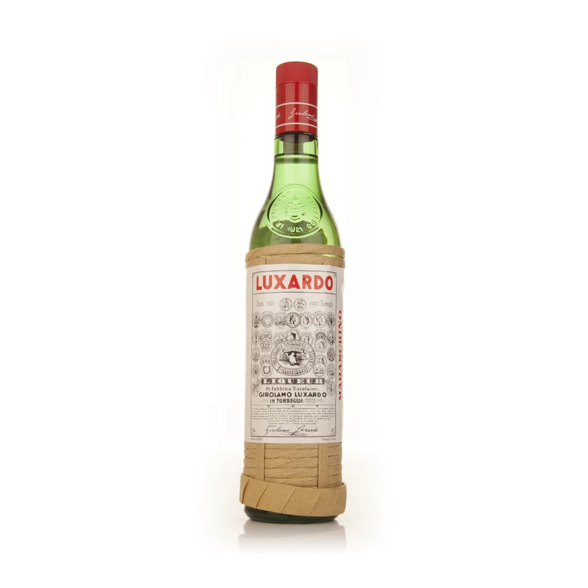 Bottle of Luxardo Maraschino Originale Liqueur 70cl on a white background