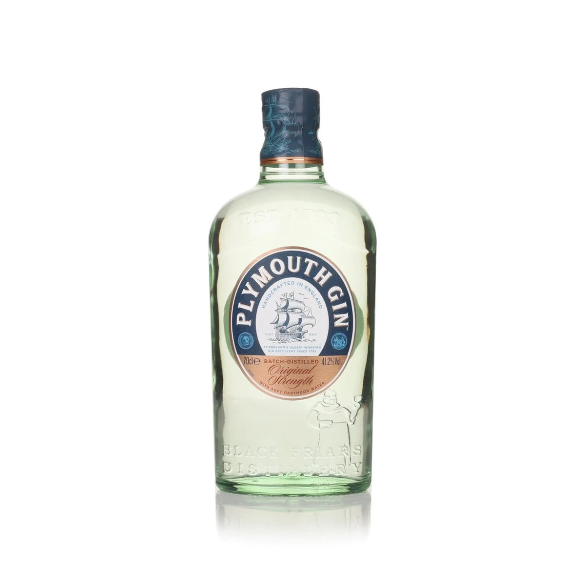 Bottle of Plymouth English Gin 70cl on a white background