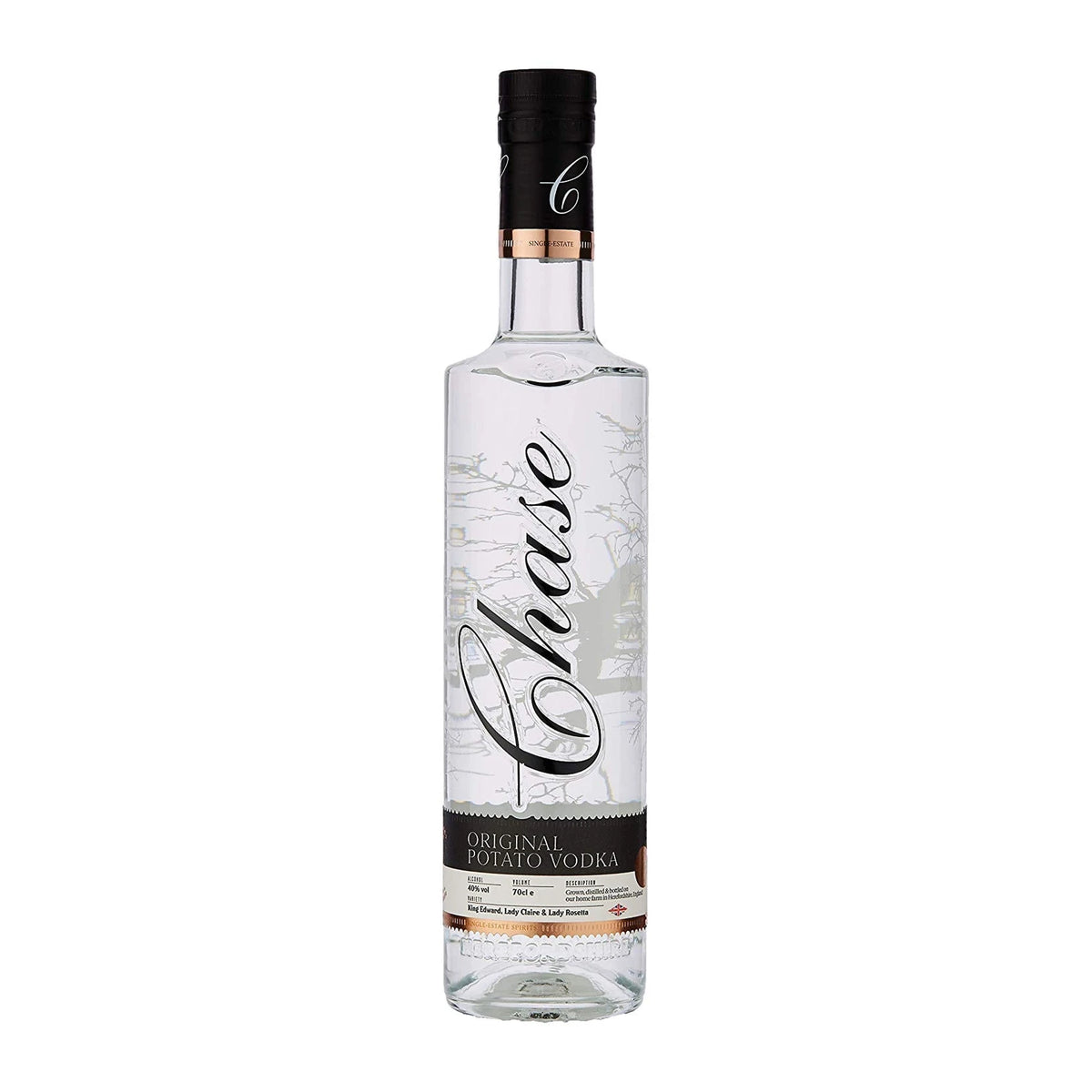 Bottle of Chase Original Potato Vodka 70cl on a white background
