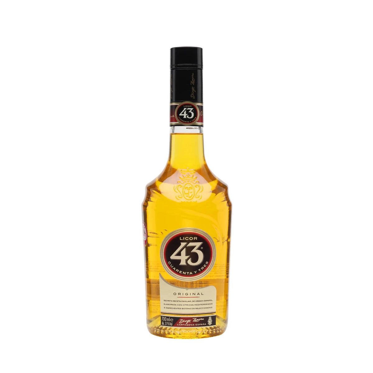 Bottle of Licor 43 Cuarenta y Tres Liqueur 70cl on a white background