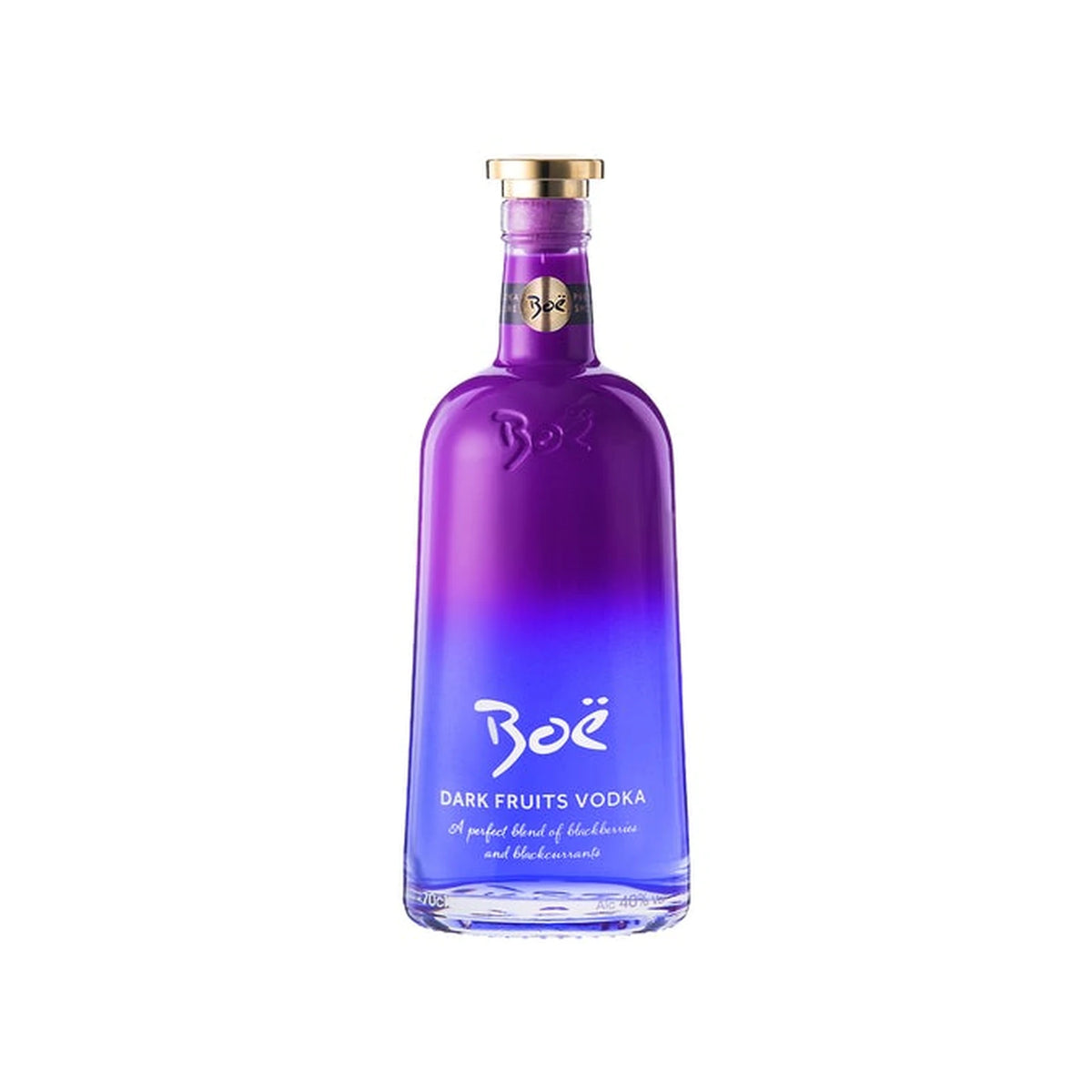 Bottle of Boë Dark Fruits Vodka 70cl on a white background