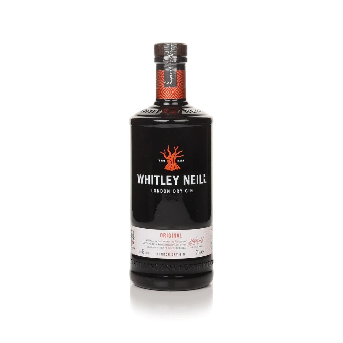 Bottle of Whitley Neill Original London Dry Gin 70cl on a white background