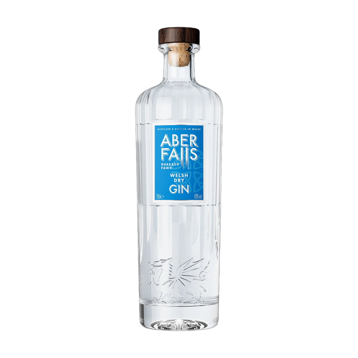 Aber Falls Welsh Dry Gin, 70cl bottle on a white background