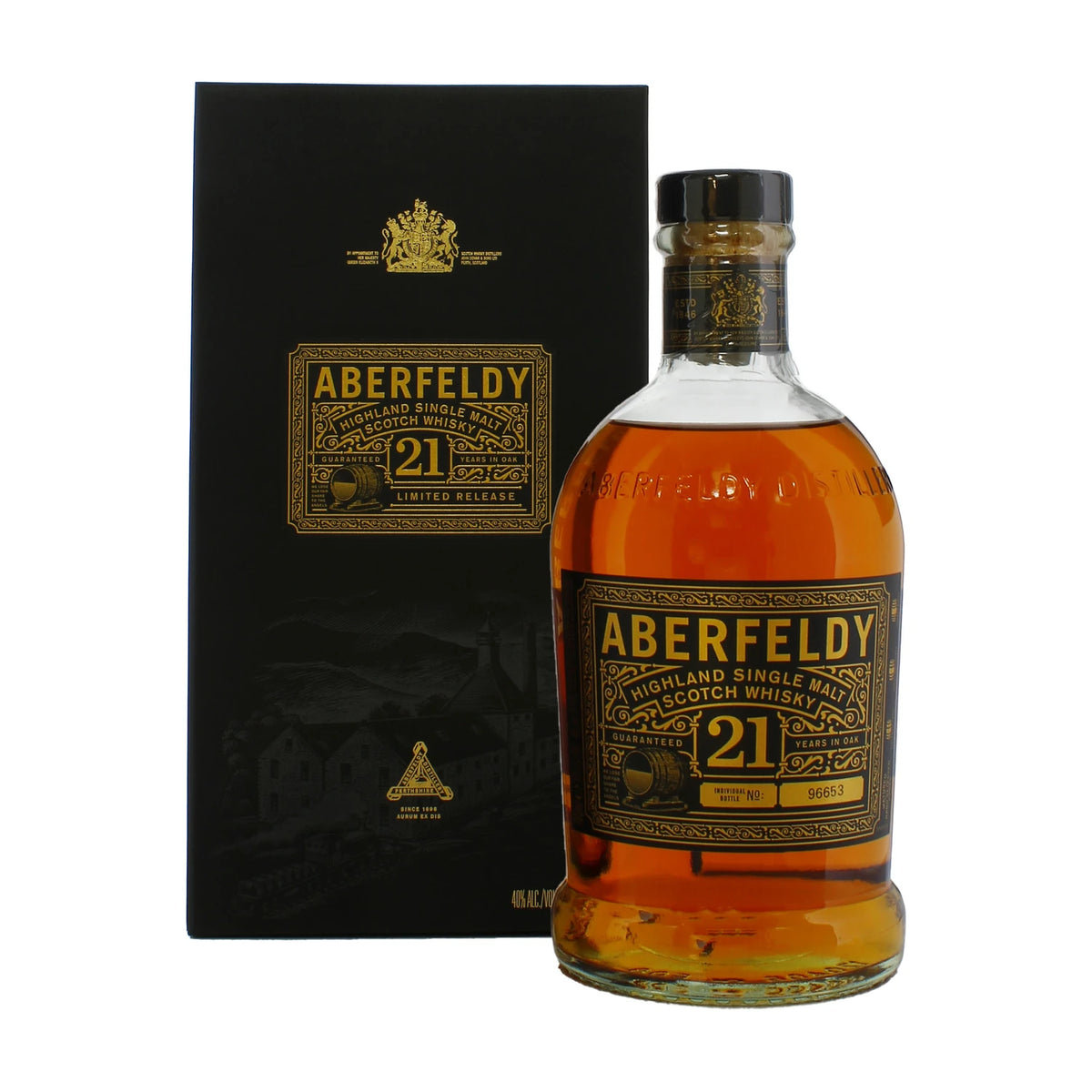 Aberfeldy 21 Year Old Highland Single Malt Scotch Whisky 70cl bottle on a white background