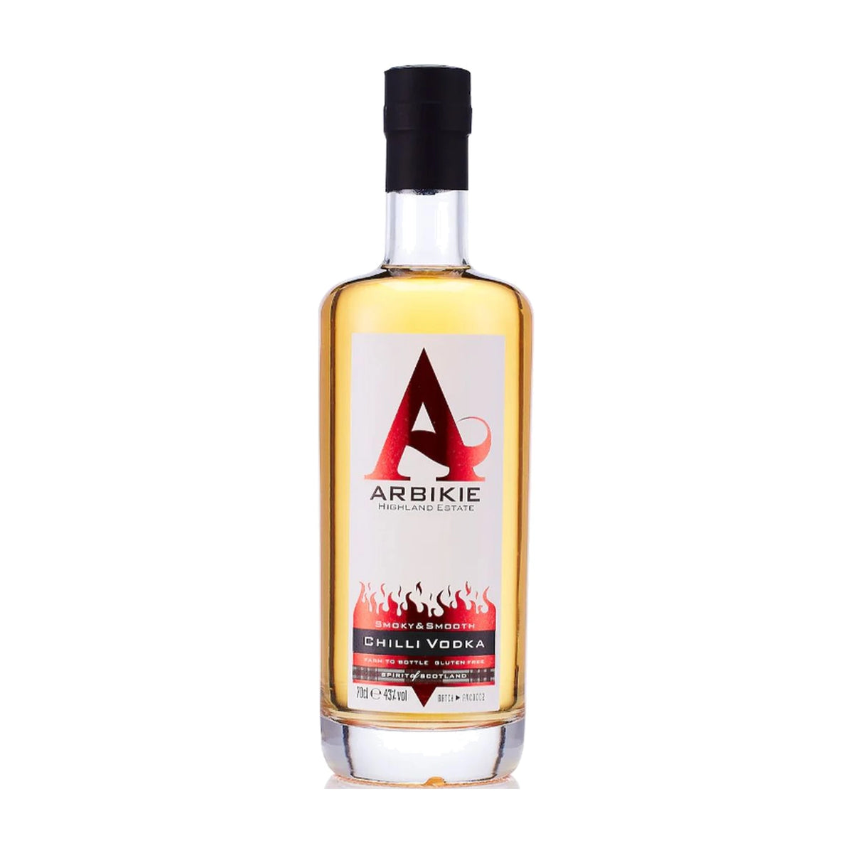 Arbikie Chilli Vodka 70cl bottle on a white background