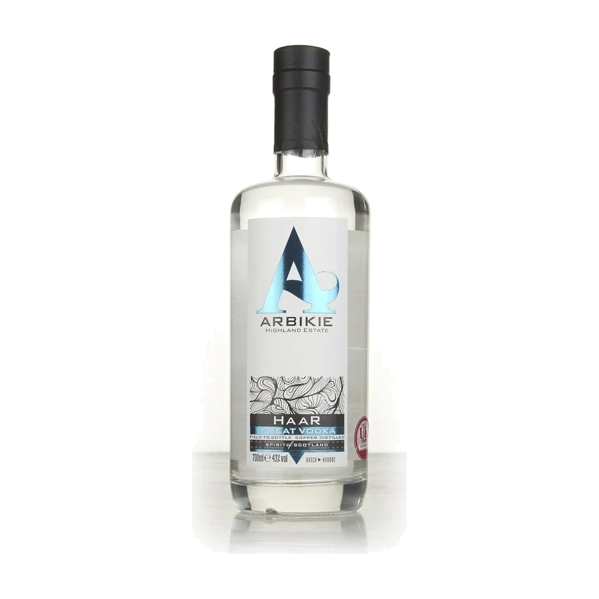 Arbikie Haar Wheat Vodka, 70cl bottle on a white background