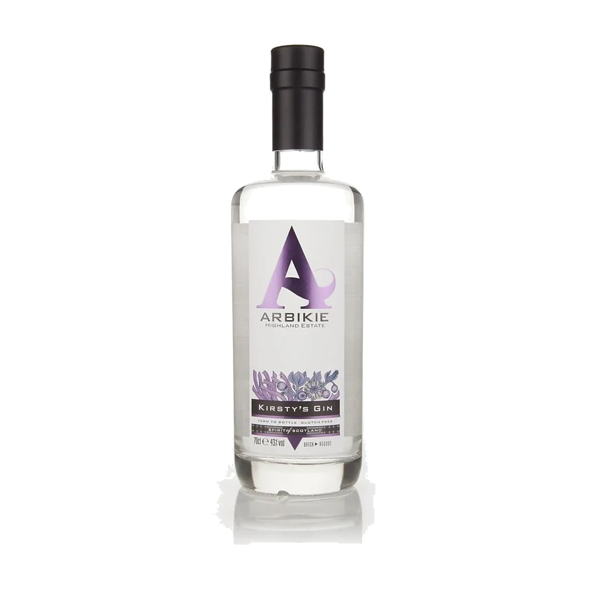 Arbikie Kirsty's Gin, 70cl bottle on a white background