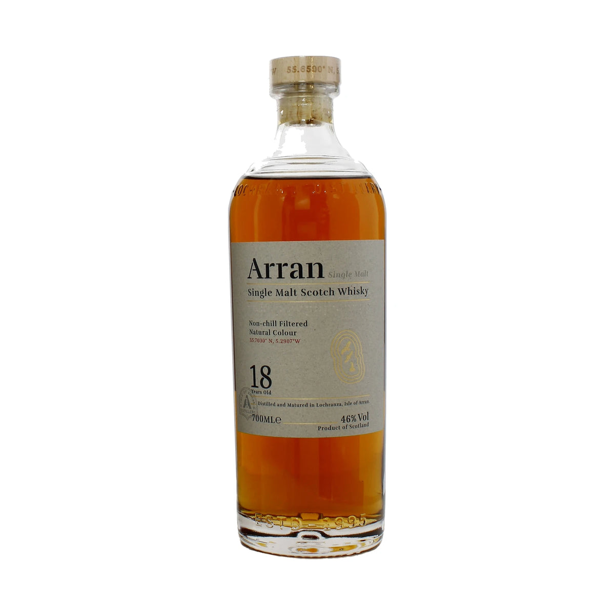Arran 18 Year Old Island Single Malt Scotch Whisky 70cl bottle on a white background