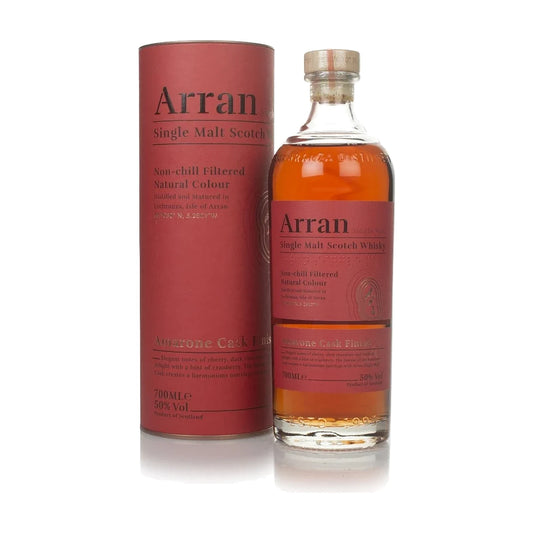 Arran Amarone Cask Finish Single Malt Scotch Whisky, 70cl bottle with gift tube on a white background