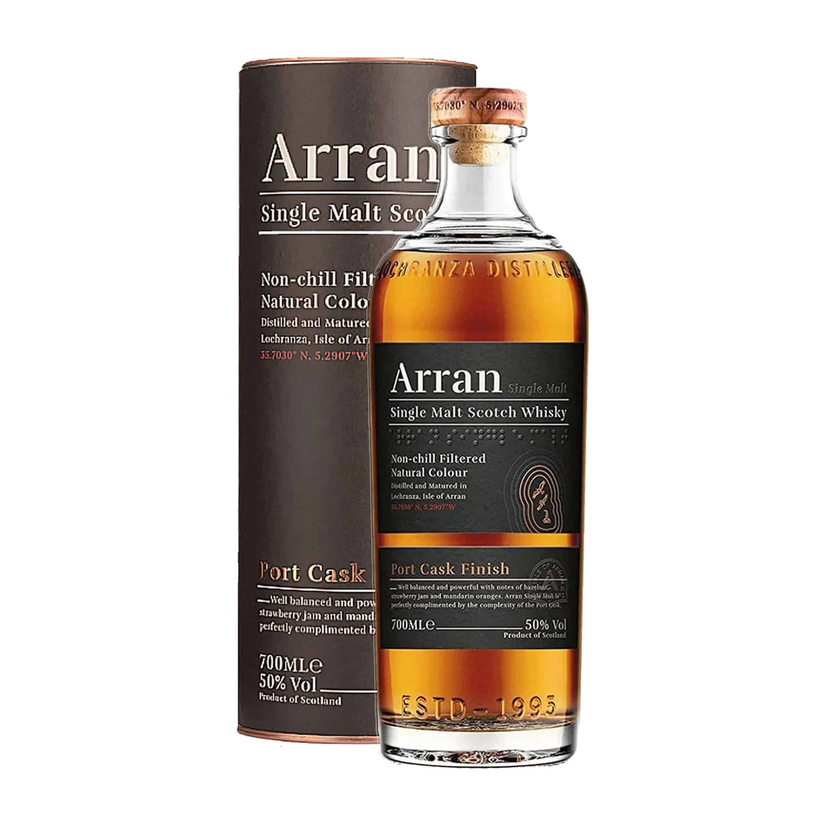 Arran Port Cask Finish Single Malt Scotch Whisky 70cl bottle on a white background