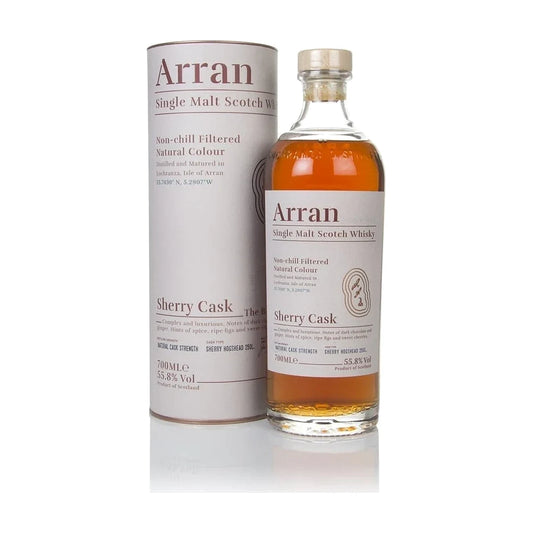 Arran Sherry Cask The Bodega Single Malt Scotch Whisky, 70cl bottle with gift tube on a white background