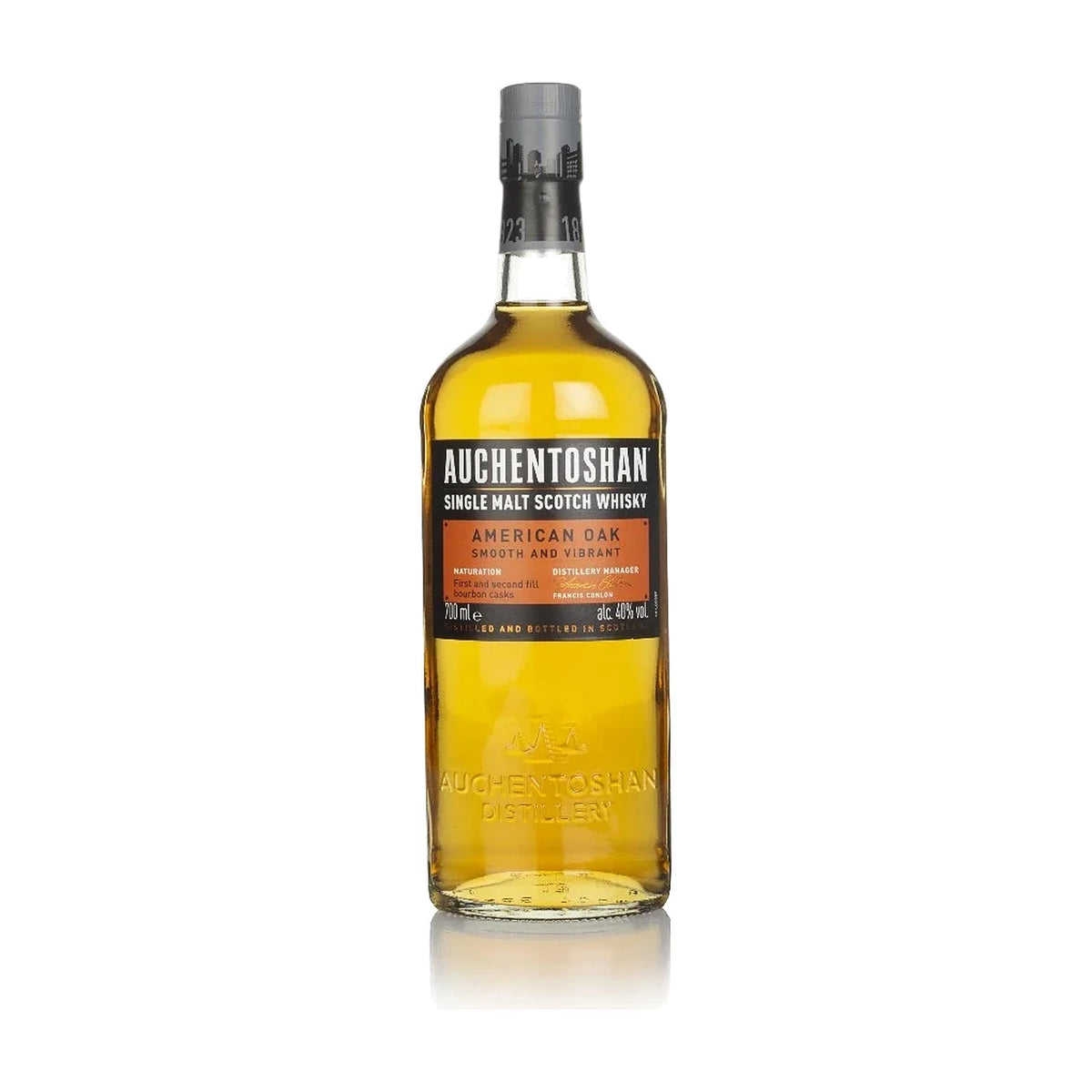 Auchentoshan American Oak Lowland Single Malt Scotch Whisky, 70cl bottle on a white background