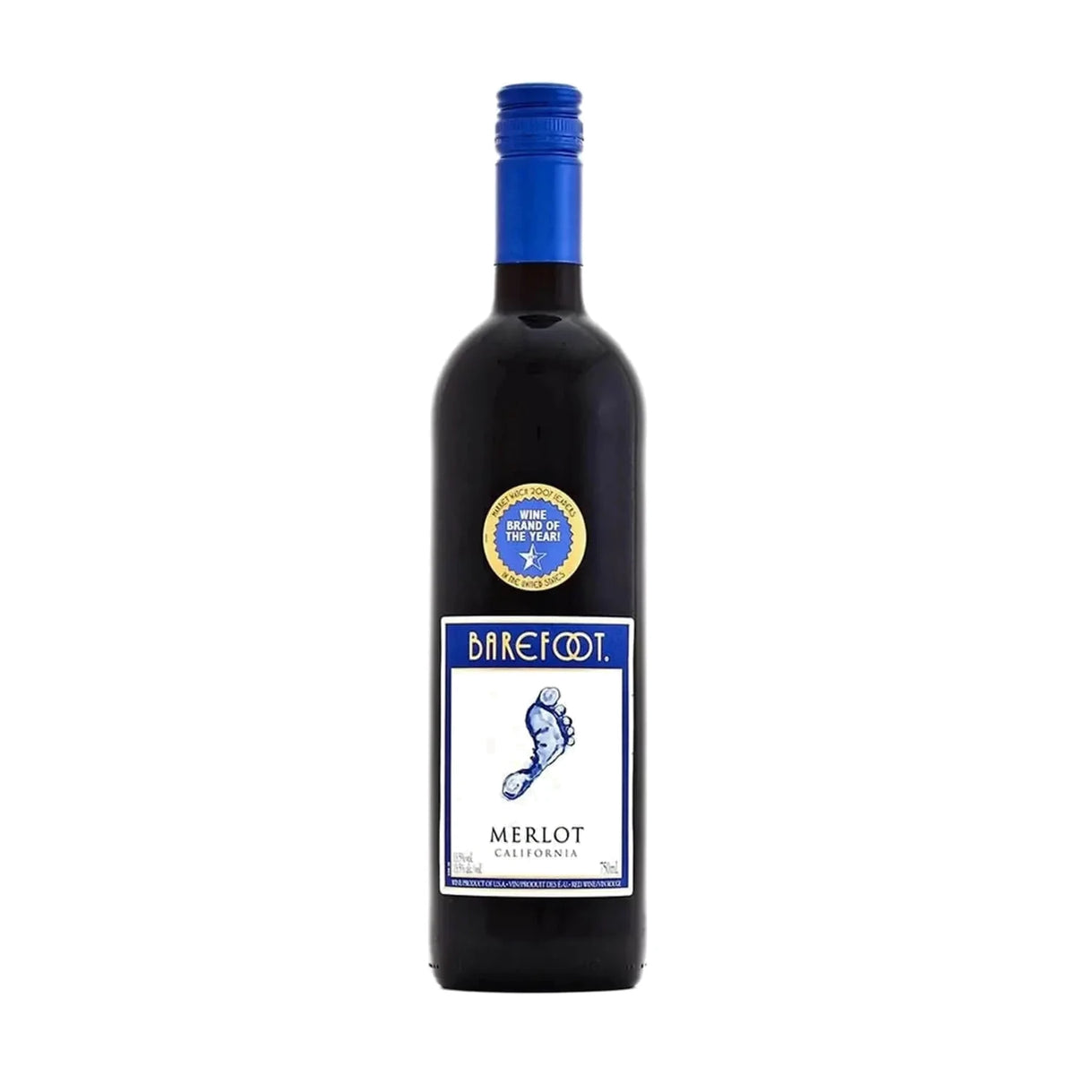 Barefoot Merlot Red Wine, California, 75cl bottle on a white background