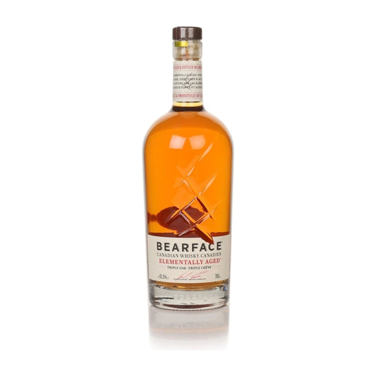 Bottle of Bearface Triple Oak Canadian Whisky, 70cl, on a white background