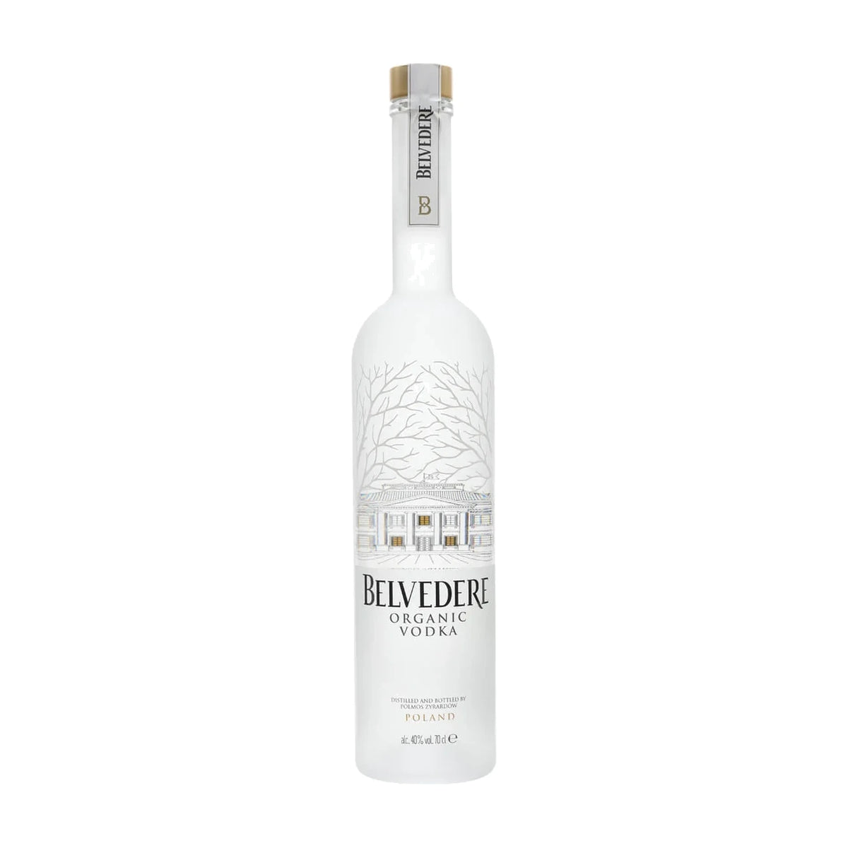 Belvedere Organic Vodka, 70cl bottle on a white background