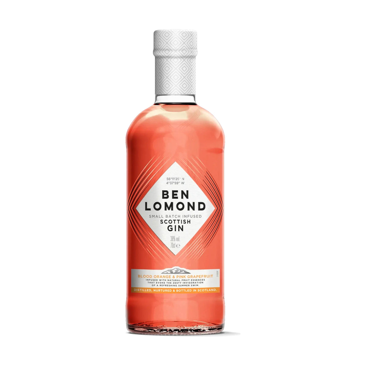 Ben Lomond Blood Orange & Pink Grapefruit Gin 70cl bottle on a white background