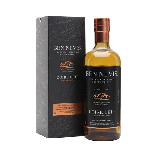 Ben Nevis Coire Leis Highland Single Malt Scotch Whisky 70cl bottle and box on a white background