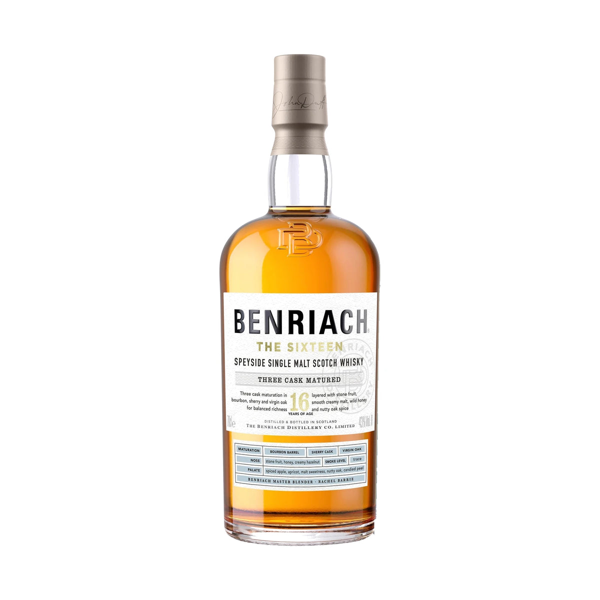 BenRiach 16 Year Old The Sixteen Three Cask Matured Speyside Single Malt Scotch Whisky 70cl bottle on a white background