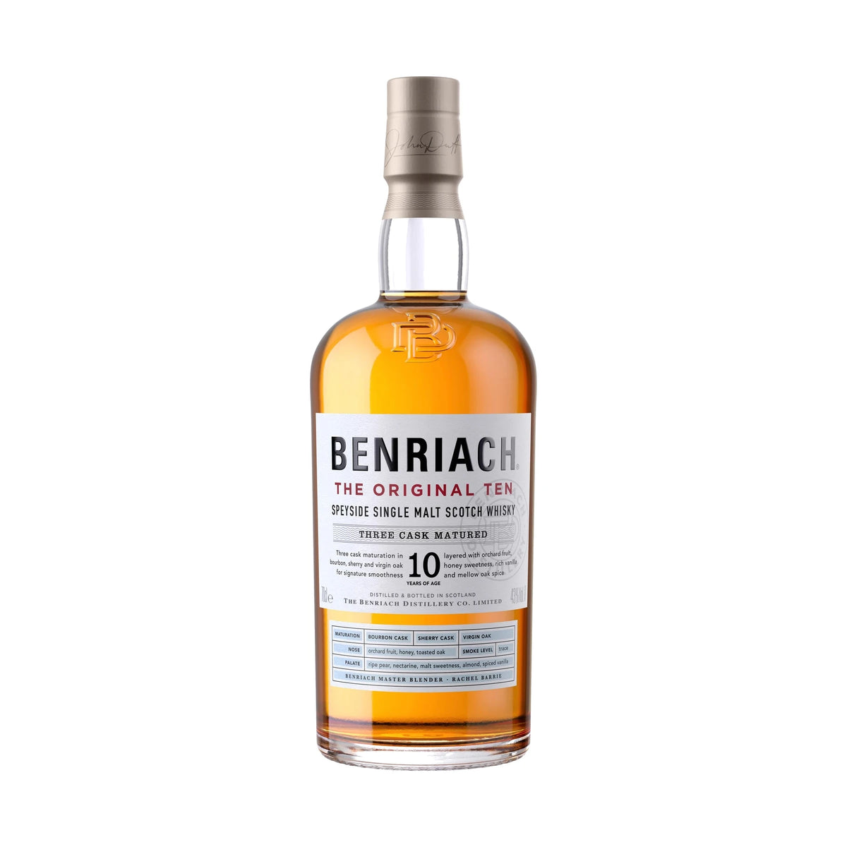 BenRiach The Original Ten 10 Year Old Speyside Single Malt Scotch Whisky 70cl bottle on a white background
