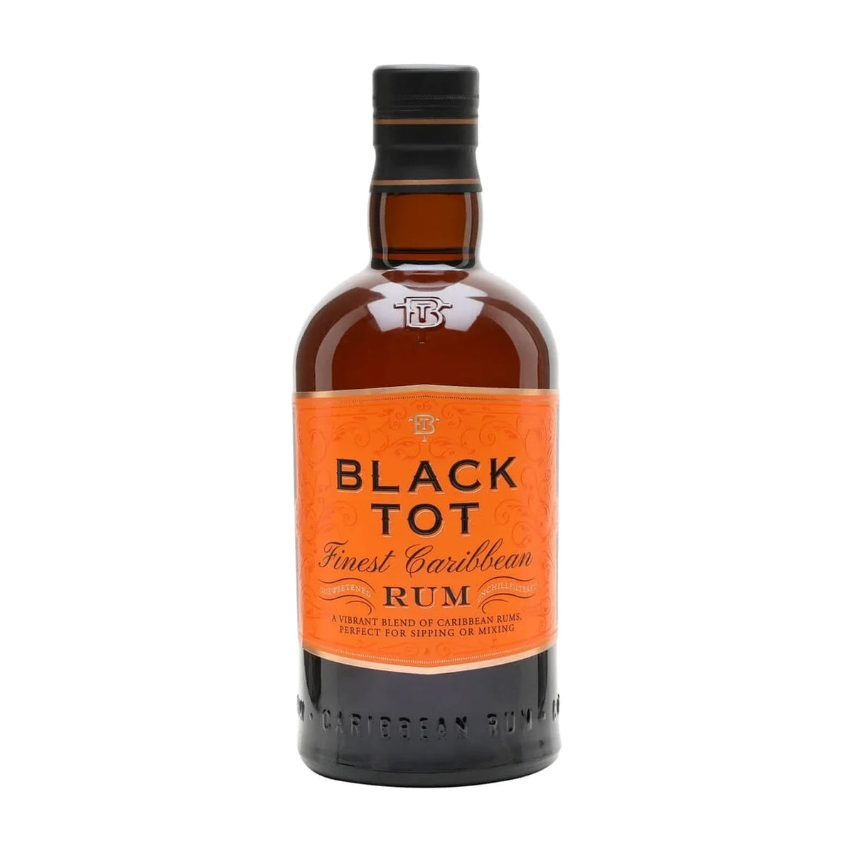 Black Tot Finest Caribbean Rum, 70cl bottle on a white background