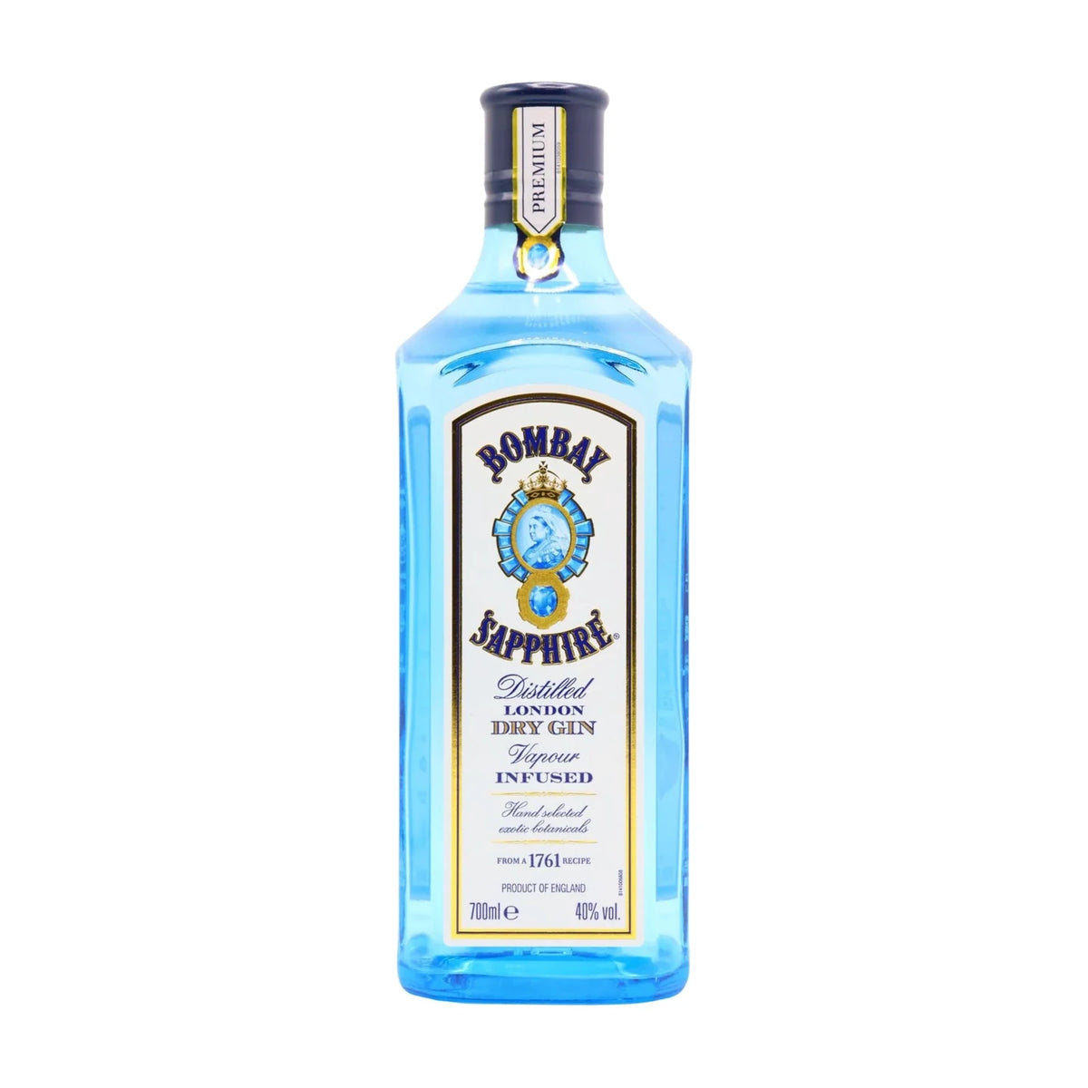 Bombay Sapphire London Dry Gin, 70cl bottle on a white background