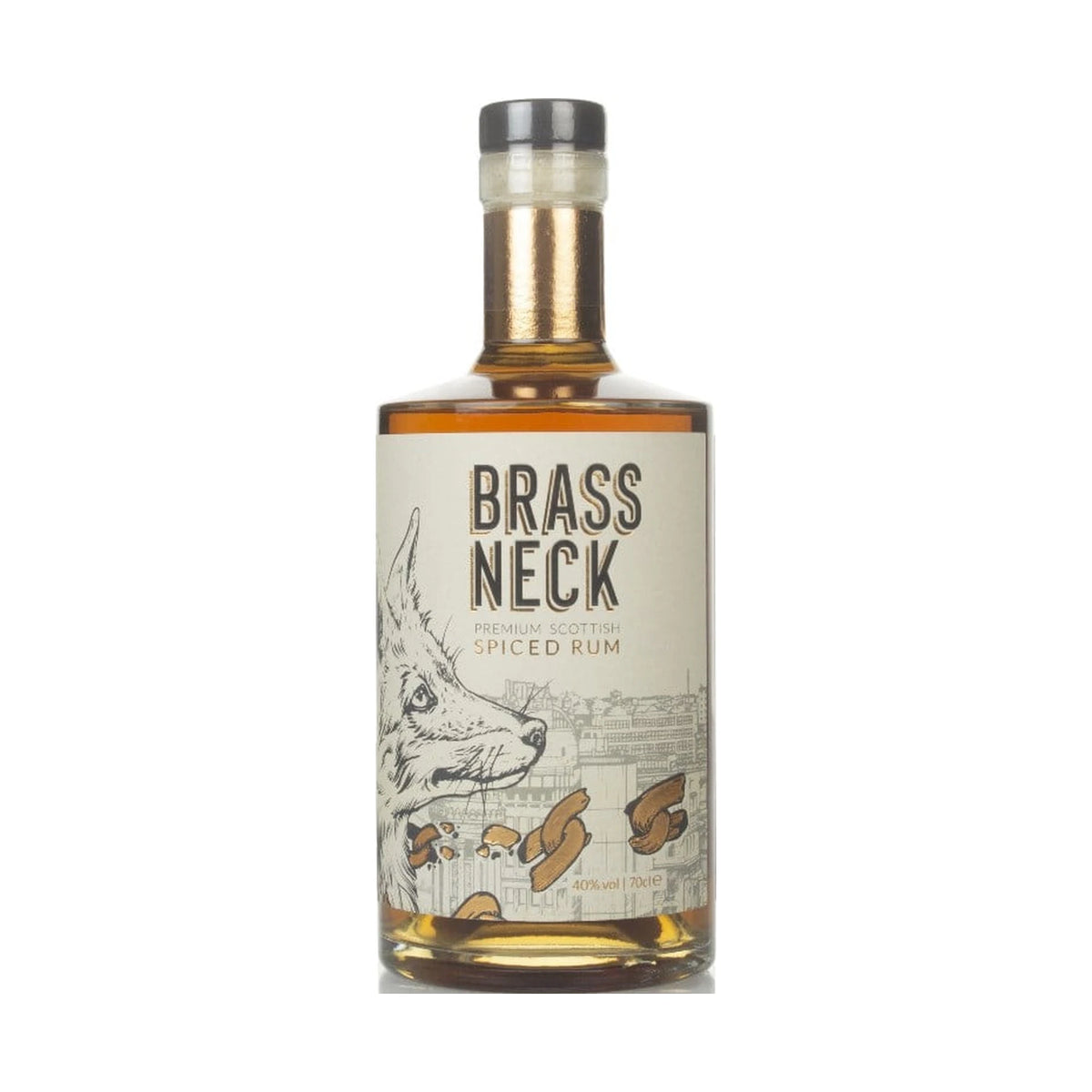 Brass Neck Premium Scottish Spiced Rum 70cl bottle on a white background