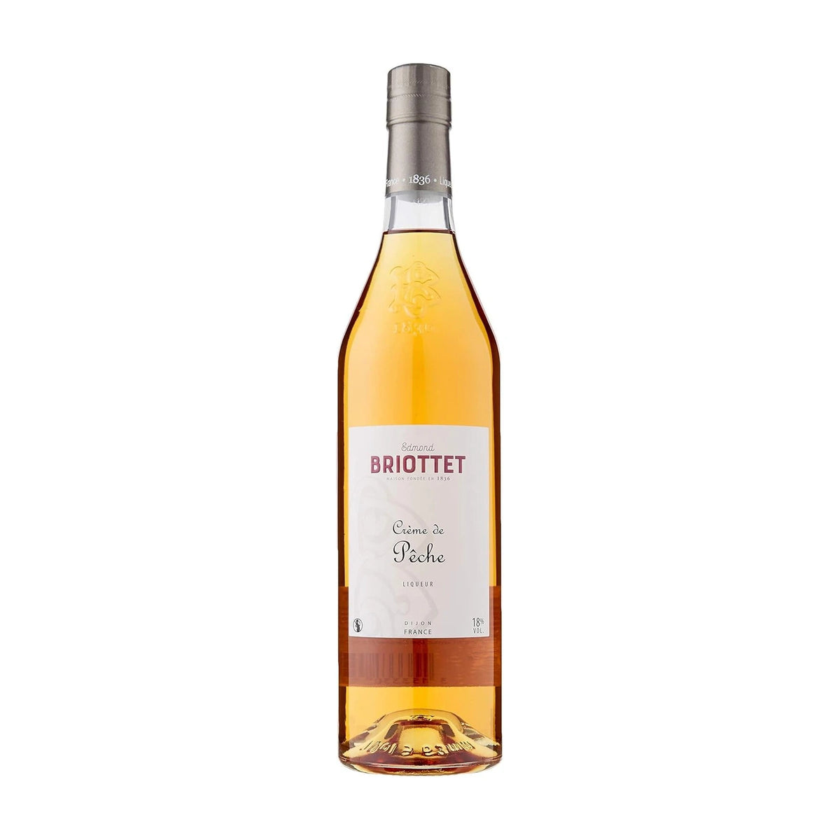 Briottet Crème de Pêche Peach Liqueur 70cl bottle on a white background