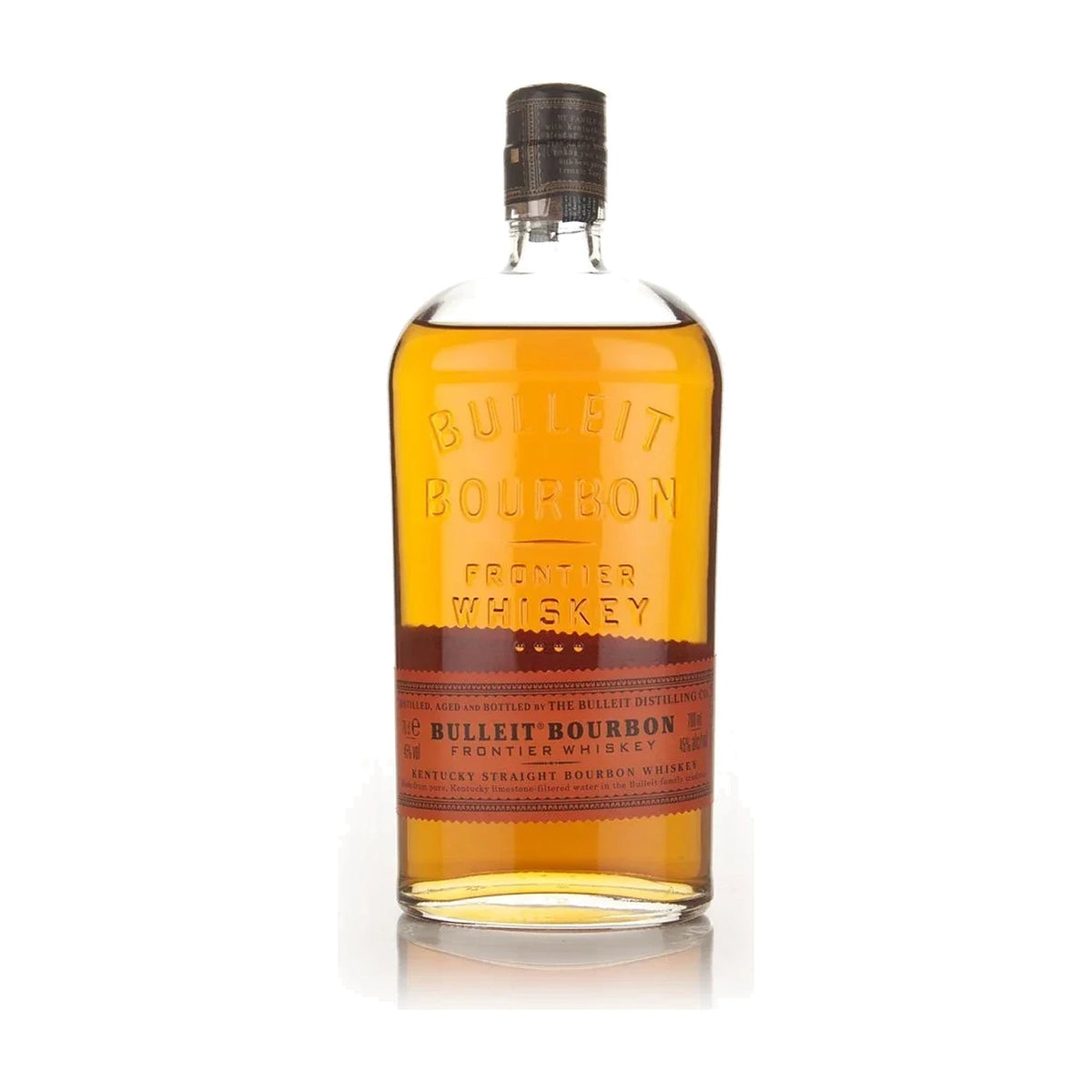 Bulleit Bourbon Frontier Whiskey, 70cl bottle on a white background