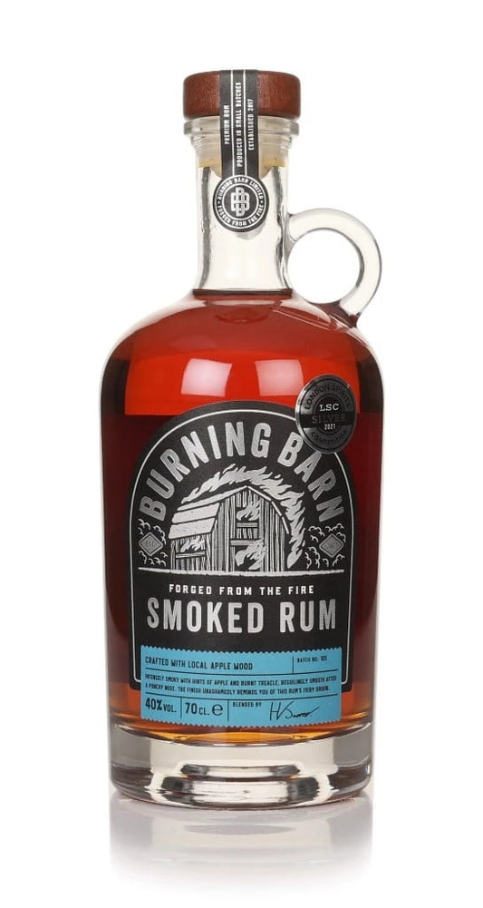 Burning Barn Smoked Rum, 70cl bottle on a white background