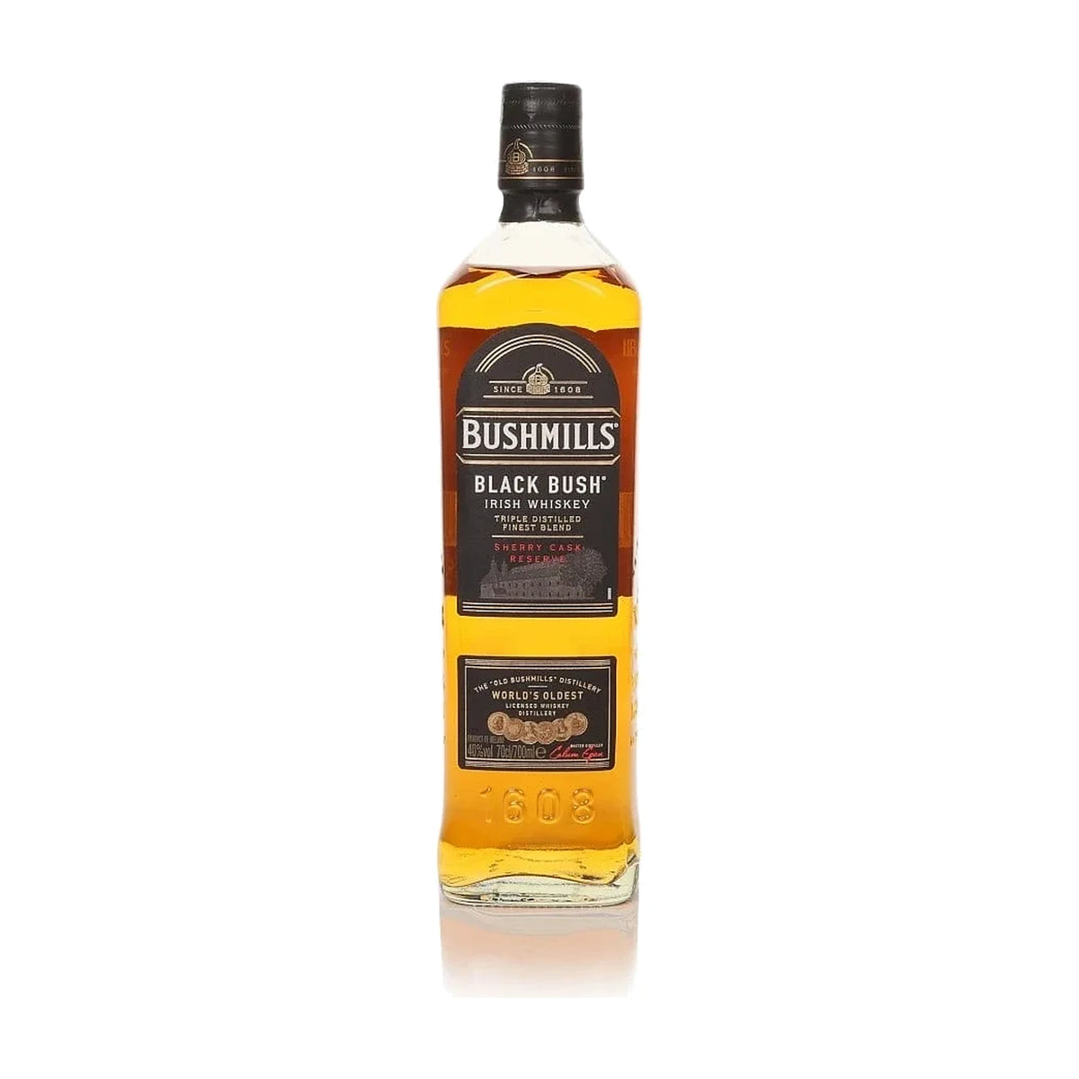 Bushmills Black Bush Irish Whiskey, 70cl bottle on a white background