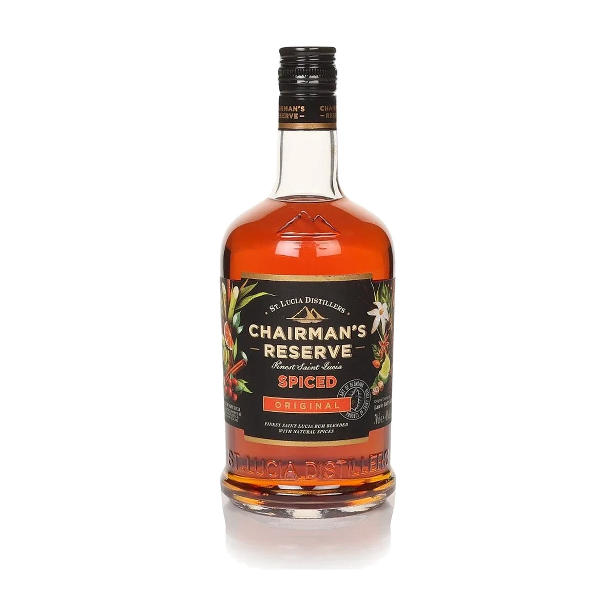 Chairman's Reserve Spiced Rum, 70cl bottle on a white background