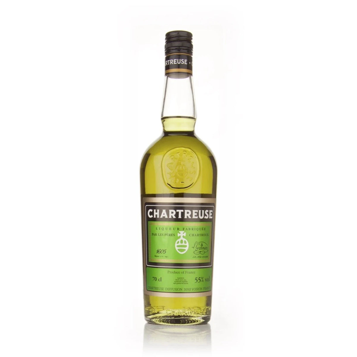 Chartreuse Green Liqueur 70cl bottle on a white background